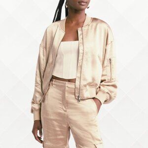 Open Edit Satin Bomber Jacket • Tan Oxford • L • NWOT - WJK-100006